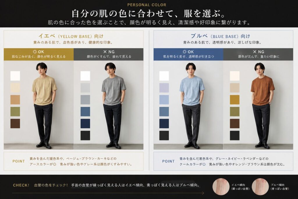 肌の色によって選ぶ服の色 男性