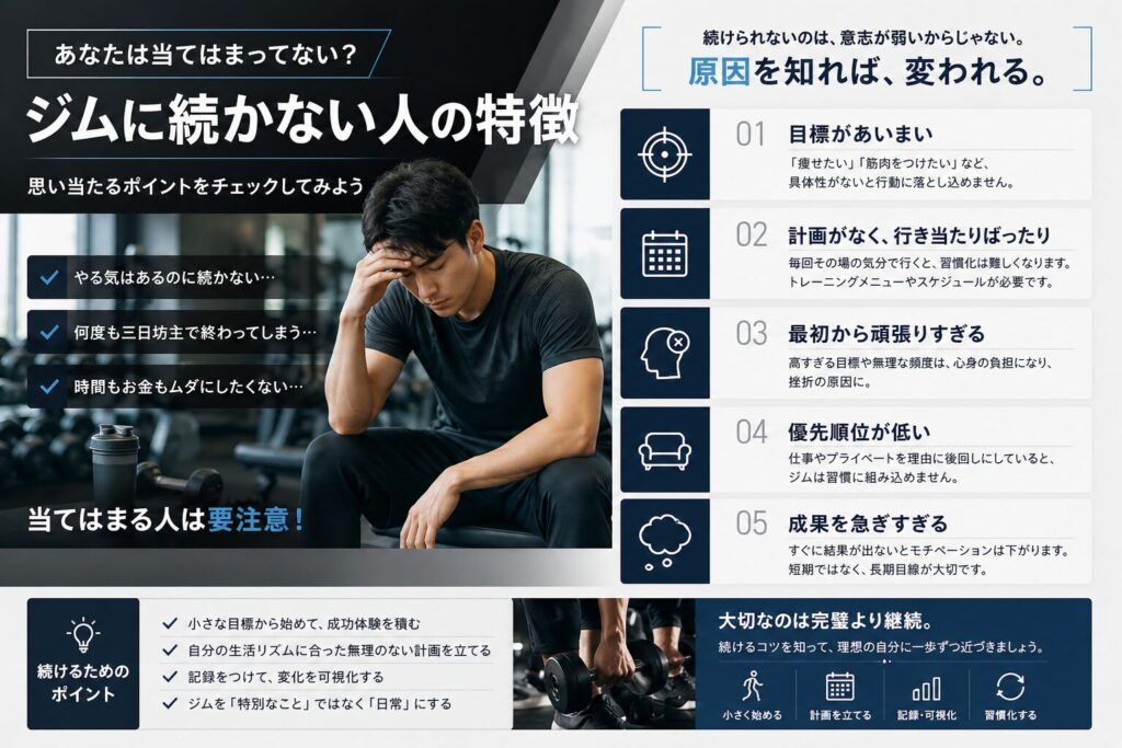 ジムが続かない人の特徴まとめ 画像