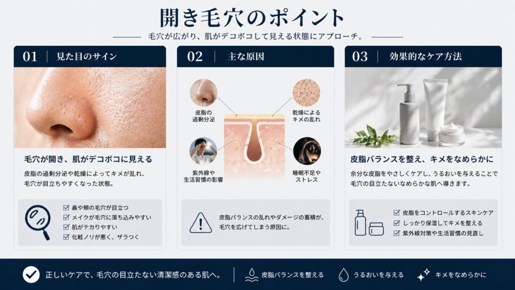 開き毛穴のケアポイント
