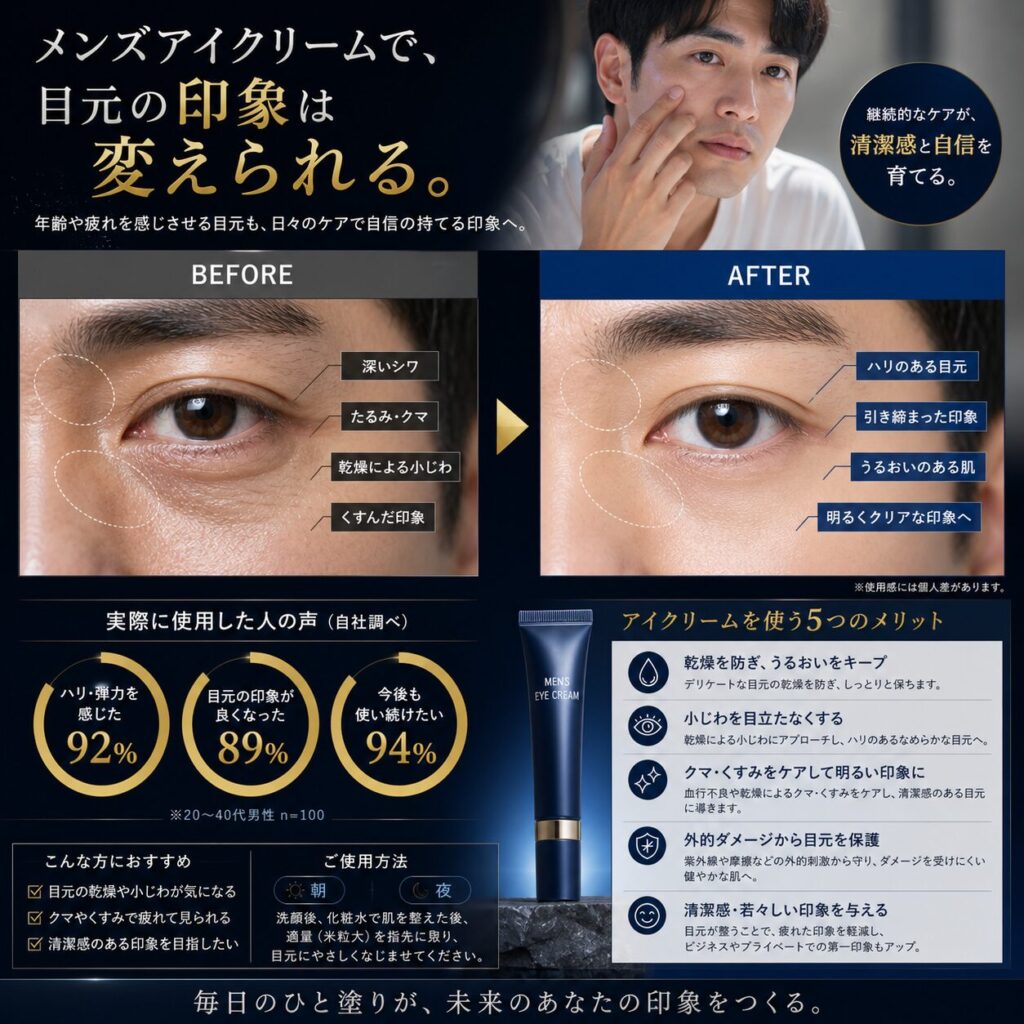 メンズアイクリームを使った変化メンズスキンケア
