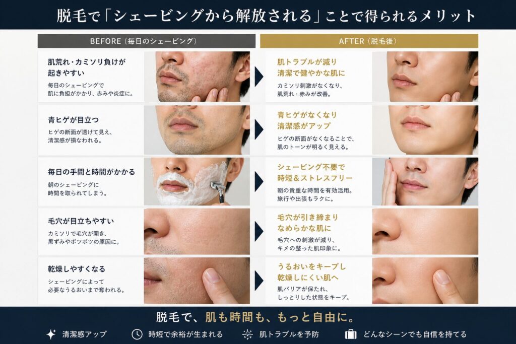 シェービングをやめたことによって起きる肌の変化男性