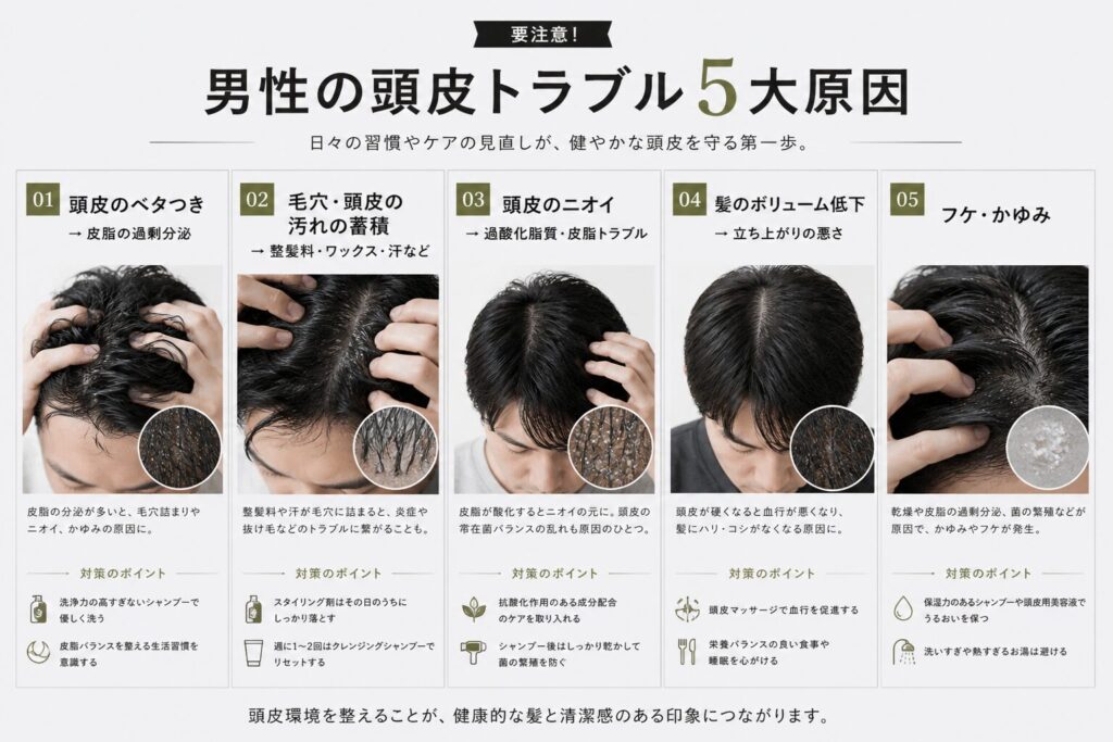 男性の頭皮トラブル5つの原因
