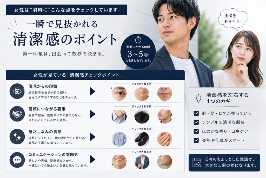 女性が男性の見た目から瞬時に判断するポイントと内容
