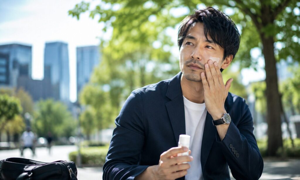 日焼け止めを塗る男性