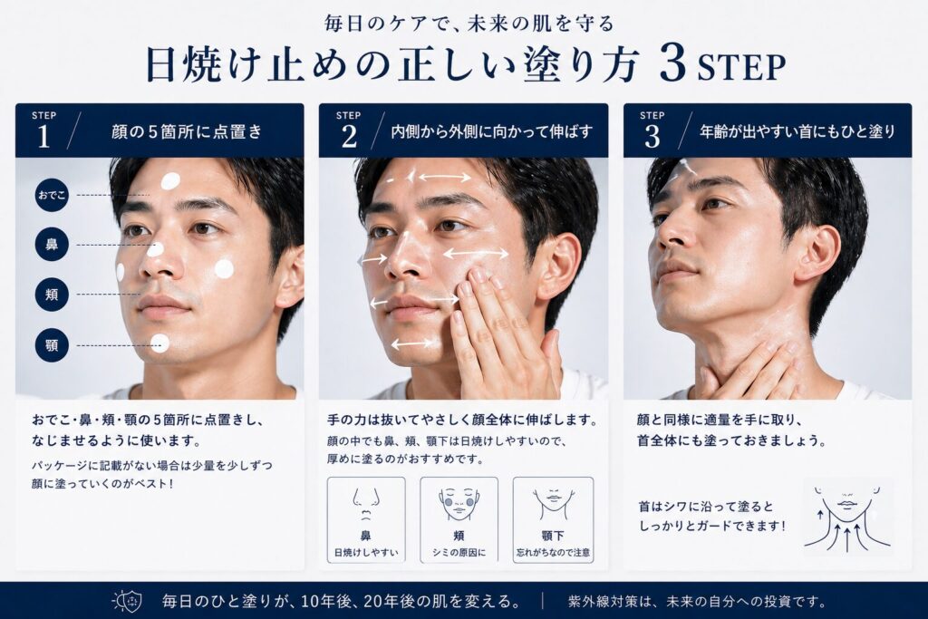 メンズ用日焼け止めクリームの塗り方