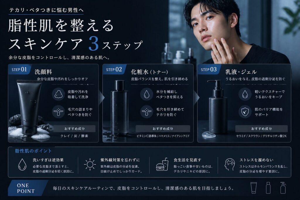 テカリやすい肌向け スキンケア メンズ用
