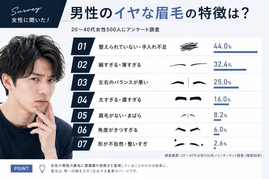 女性5に聞いた男性の不評の眉毛デザイン