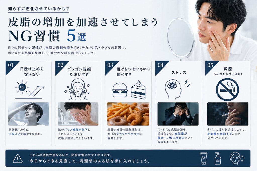 皮脂の増加を加速させてしまう習慣
