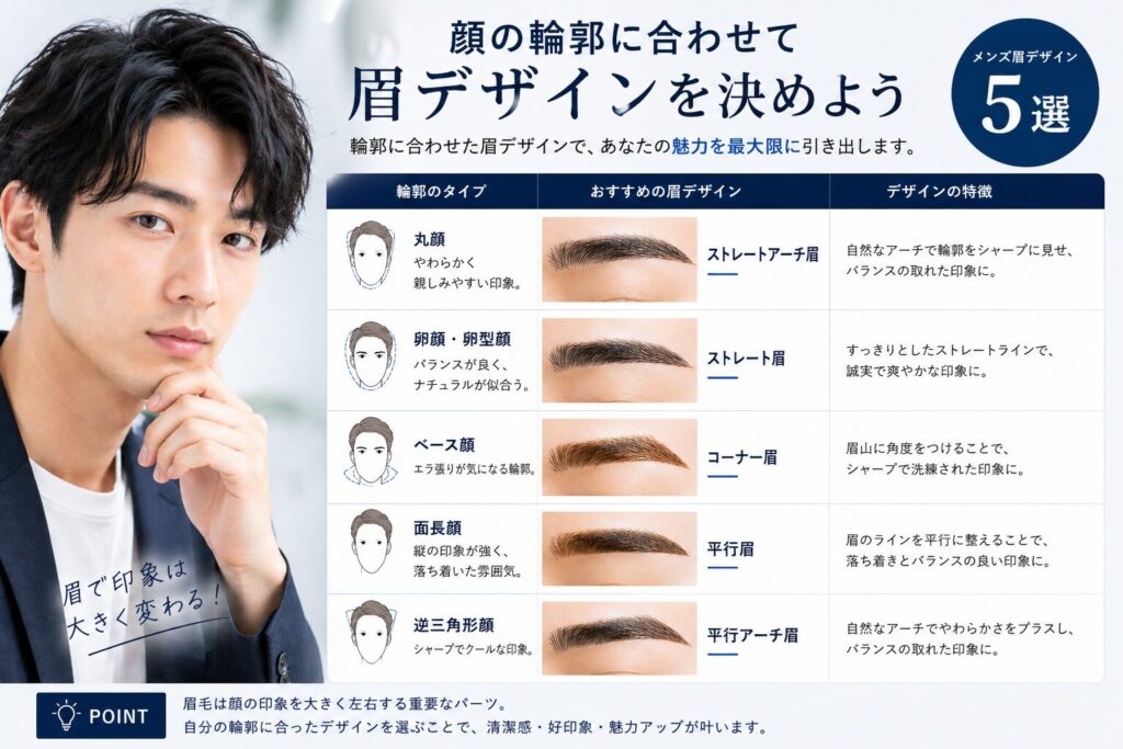 顔の輪郭に合わせた眉デザイン メンズ