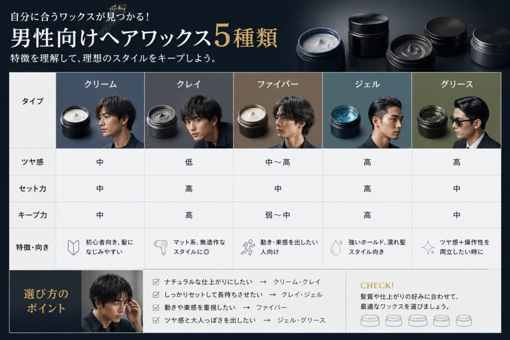 ヘアワックス男性向け5種類
