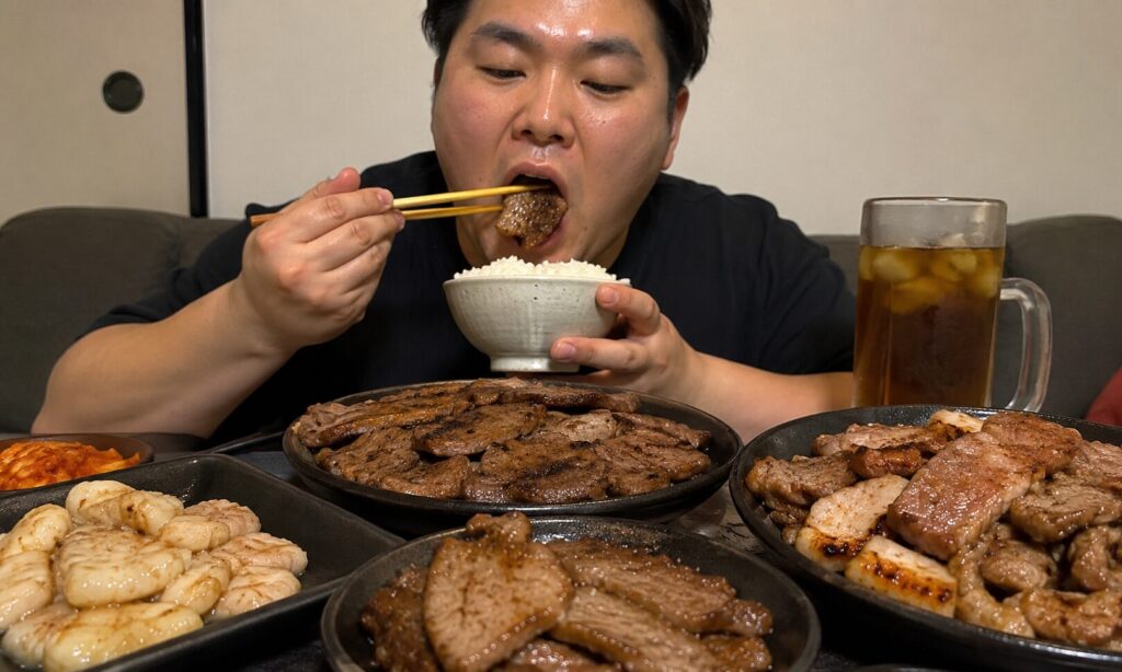 肉をめちゃくちゃ食べる男
