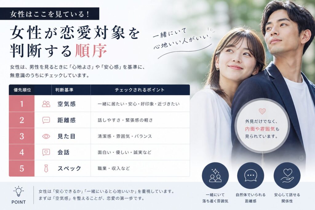 女性が男性を恋愛対象として判断する順序
