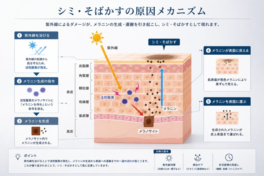 メラニン色素が増える原因 図解
