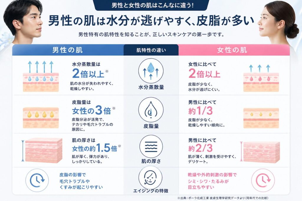 男性と女性の肌の違いメンズスキンケア
