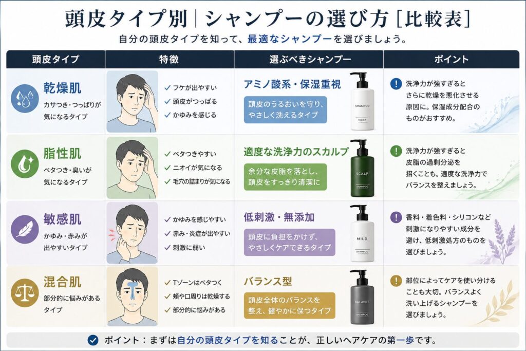 頭皮タイプ別｜シャンプーの選び方【比較表】