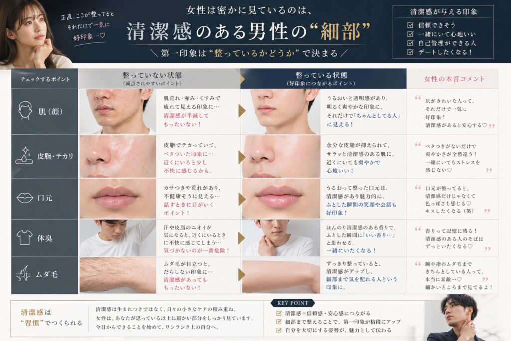 清潔感ある男性の判断基準女性目線
