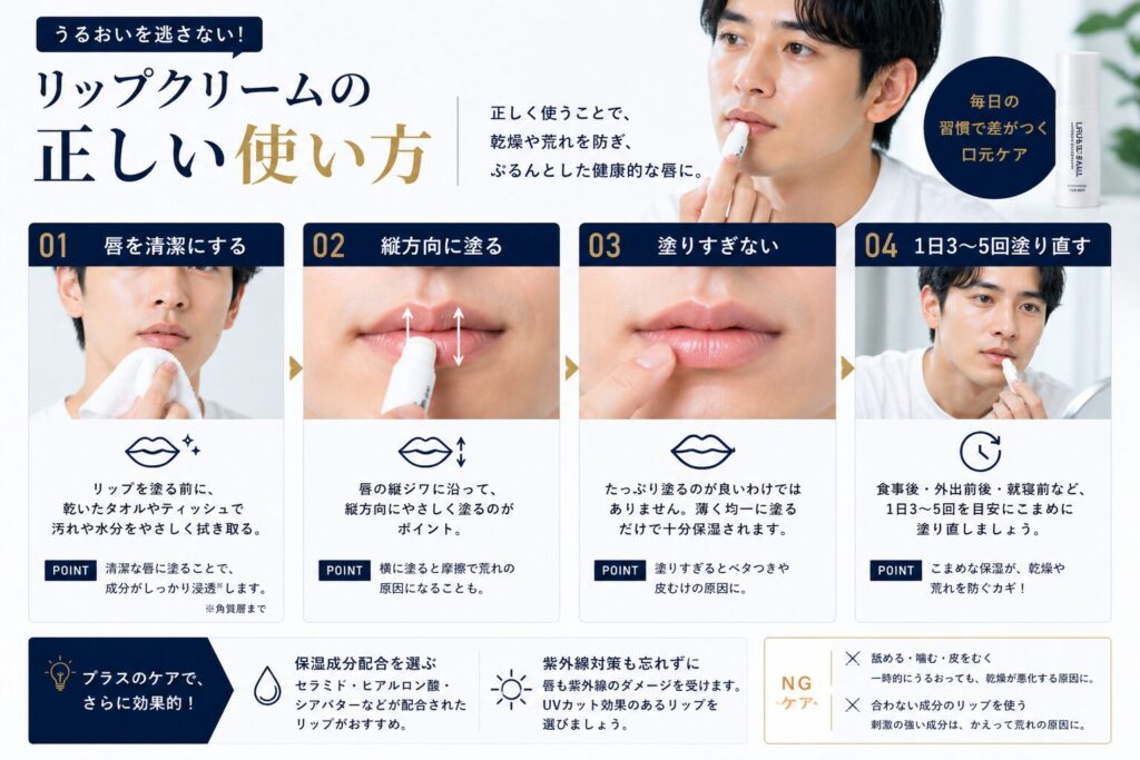 リップクリームの使用手順メンズ用
