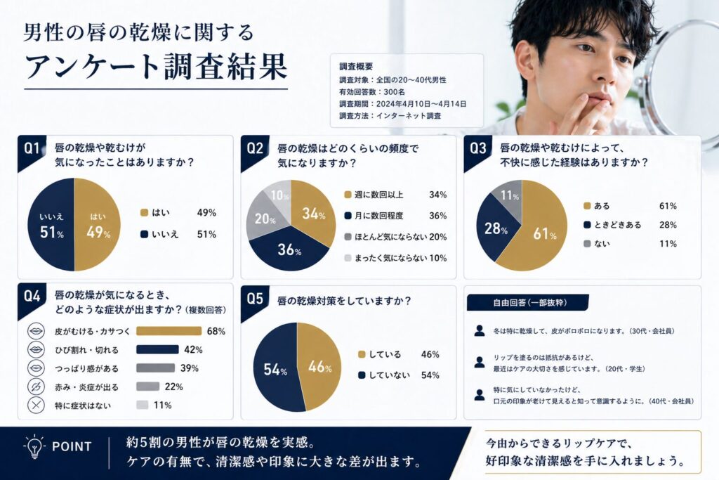 男性向け 唇の乾燥に関するアンケート結果
