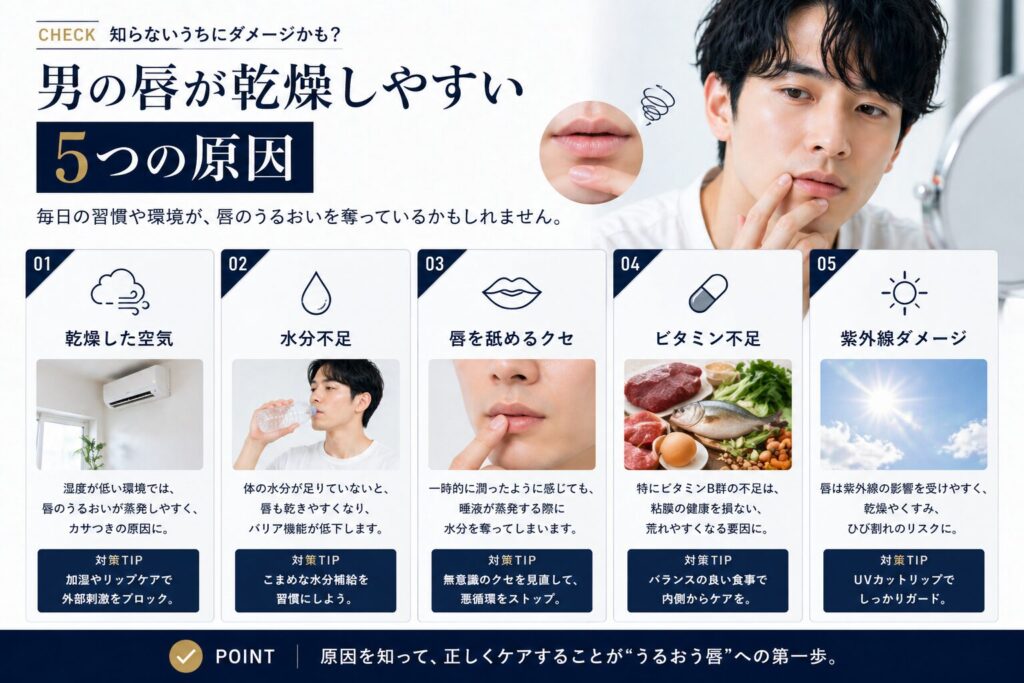 男性の唇が乾燥しやすい原因
