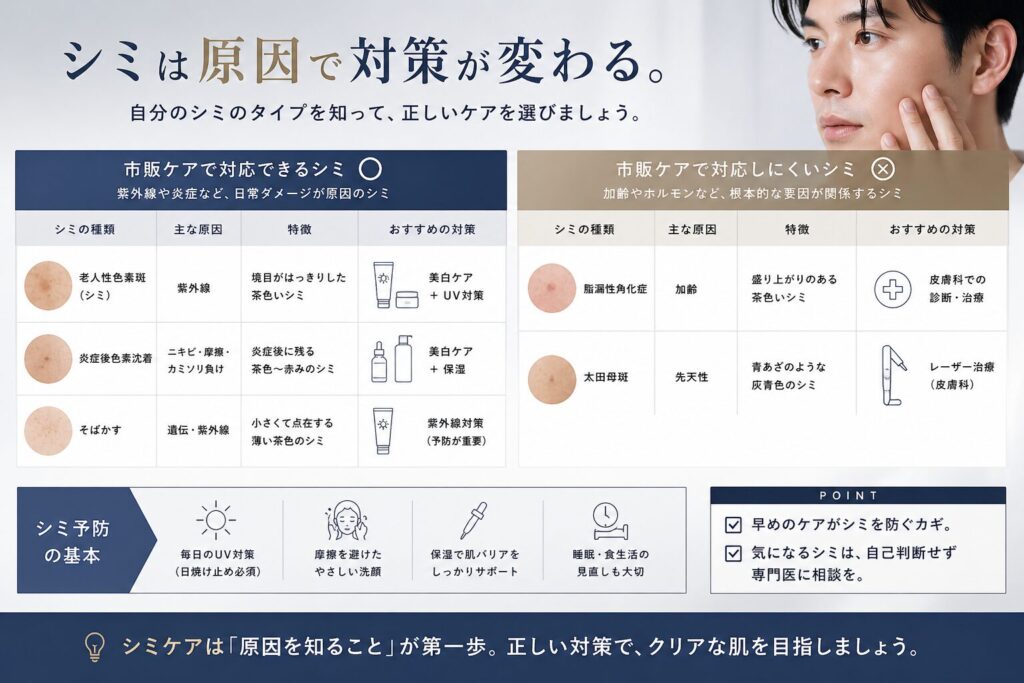 シミの原因ごとの対策方法メンズ編
