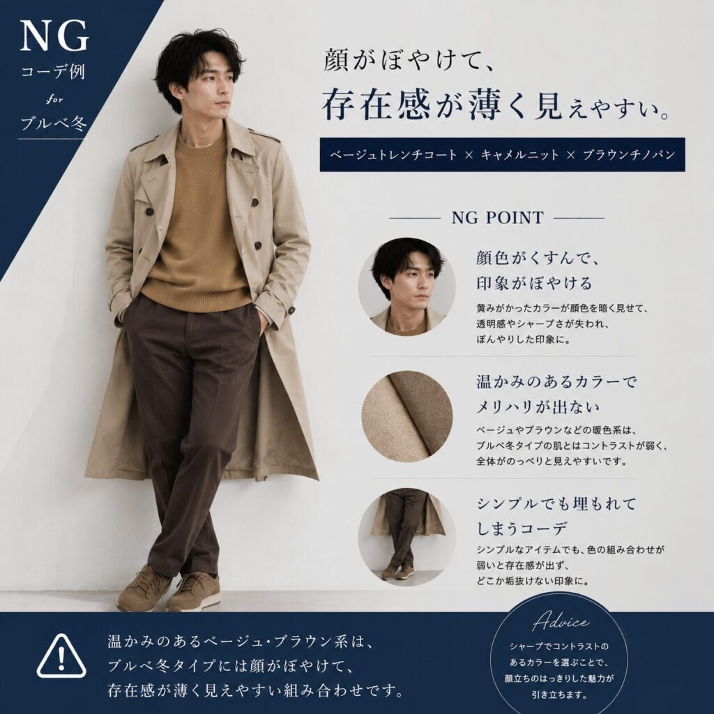 ブルべ冬タイプ NGコーデ 男性
