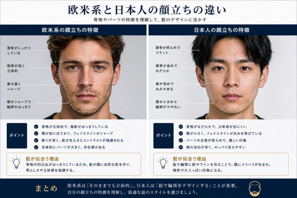 欧米系と日本人の顔立ちの違い
