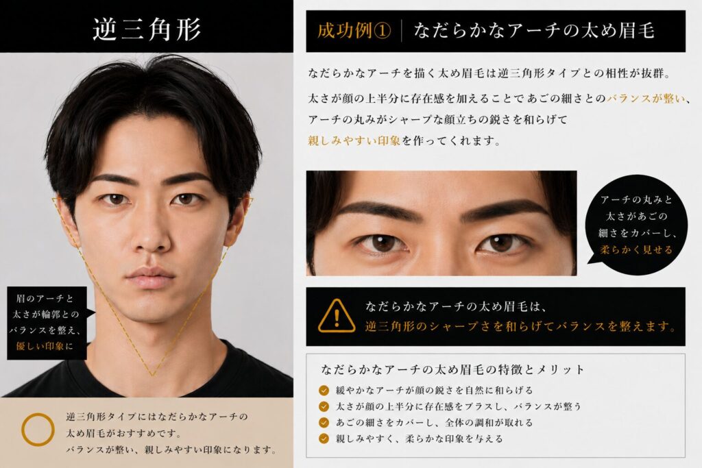 逆三角形・成功例①｜なだらかなアーチの太め眉毛