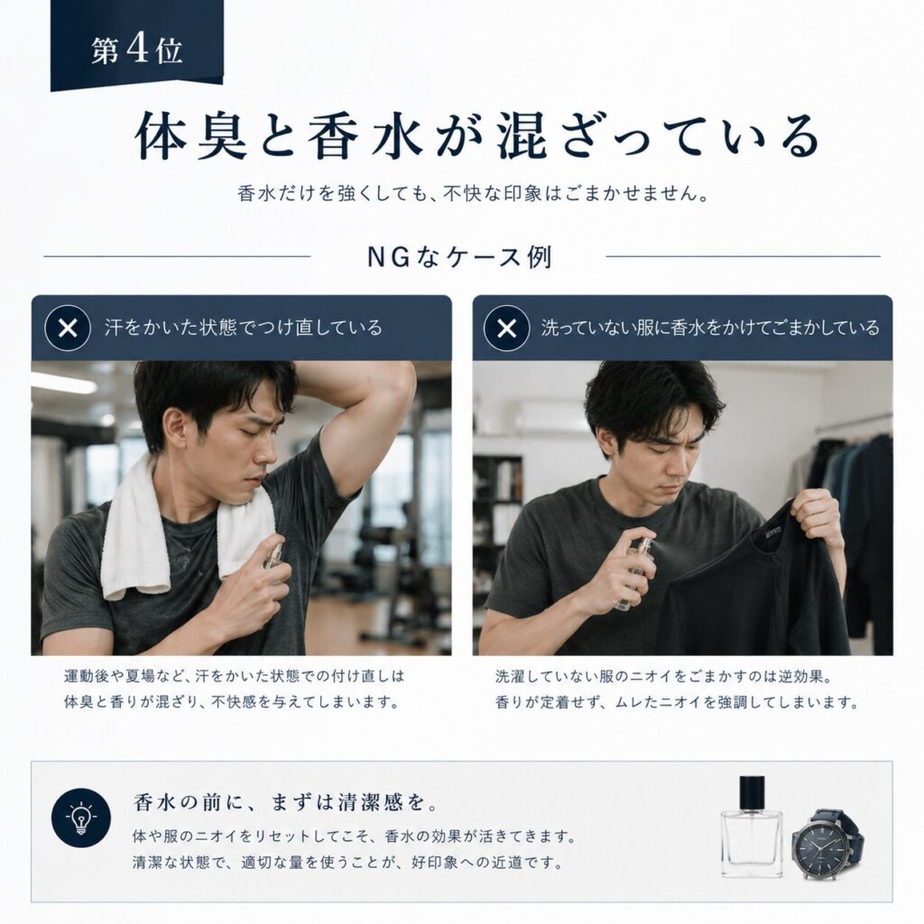 体臭と香水が混ざっている