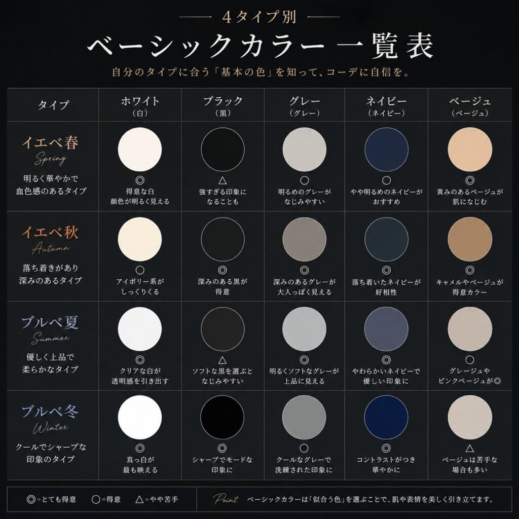 ベーシックカラー パーソナルカラー別