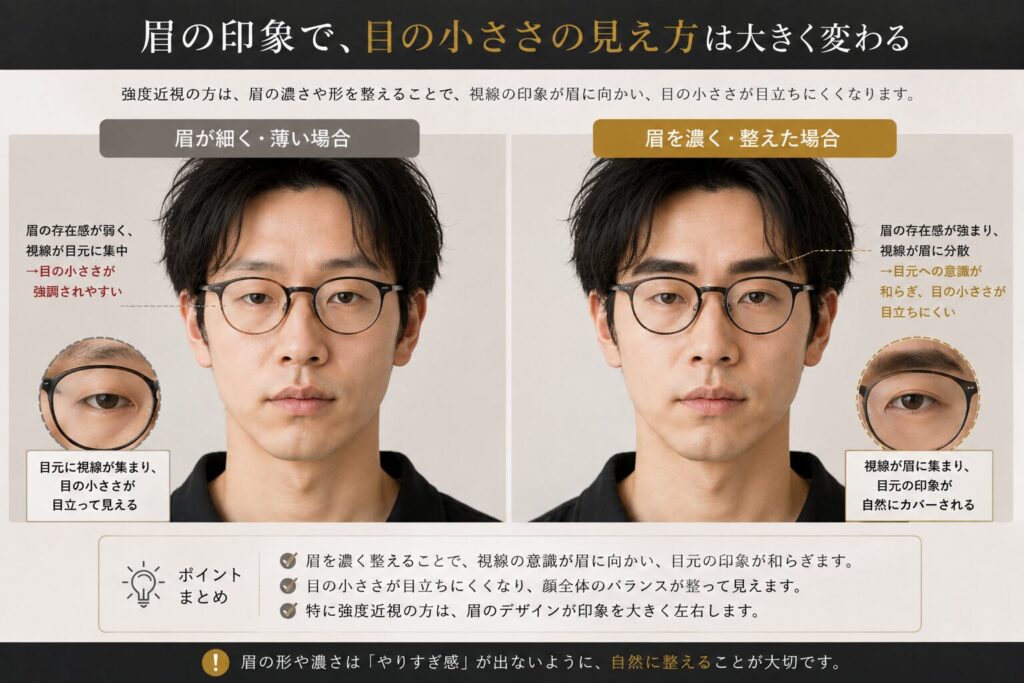 眉毛をフレームより太めに整える