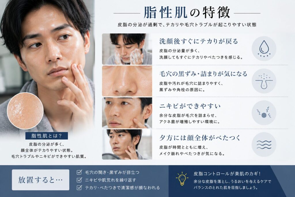 脂性肌（Tゾーンがテカる・毛穴の黒ずみが深刻）