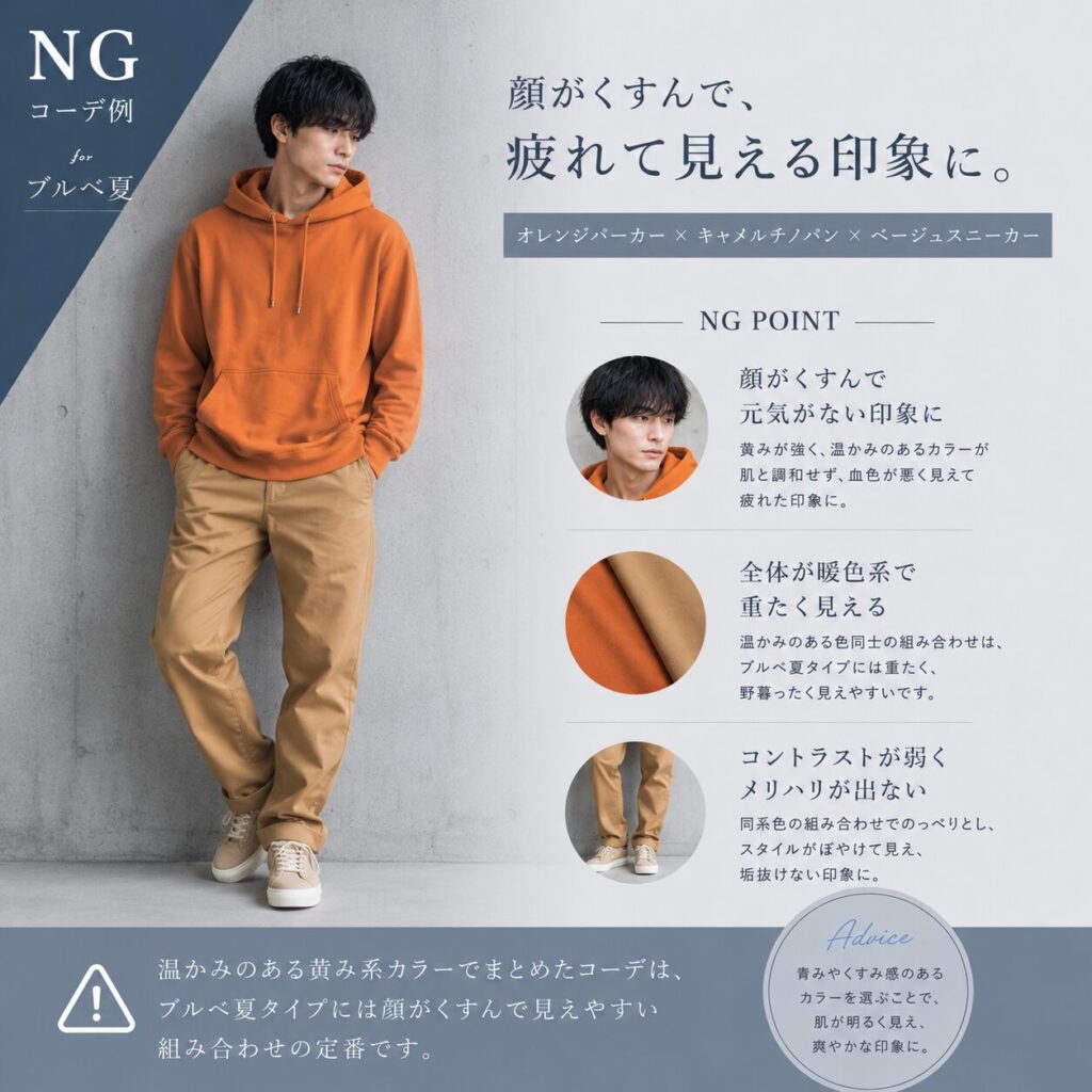 ブルべ夏タイプ NGコーデ 男性