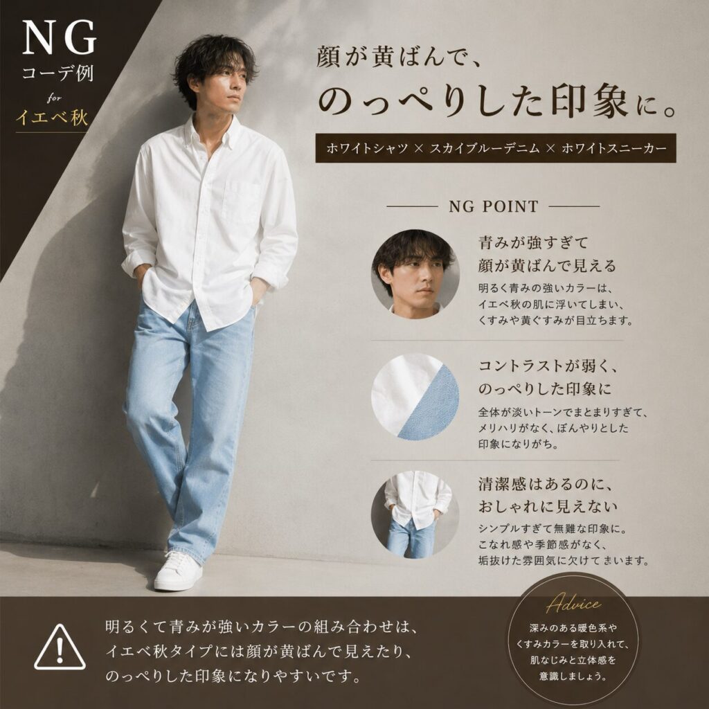 イエベ秋タイプ NGコーデ 男性
