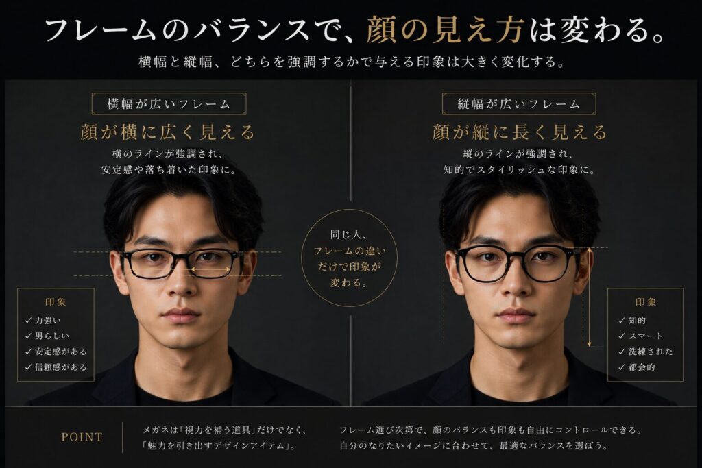 理由①｜メガネは顔の「縦横比」を視覚的に変える