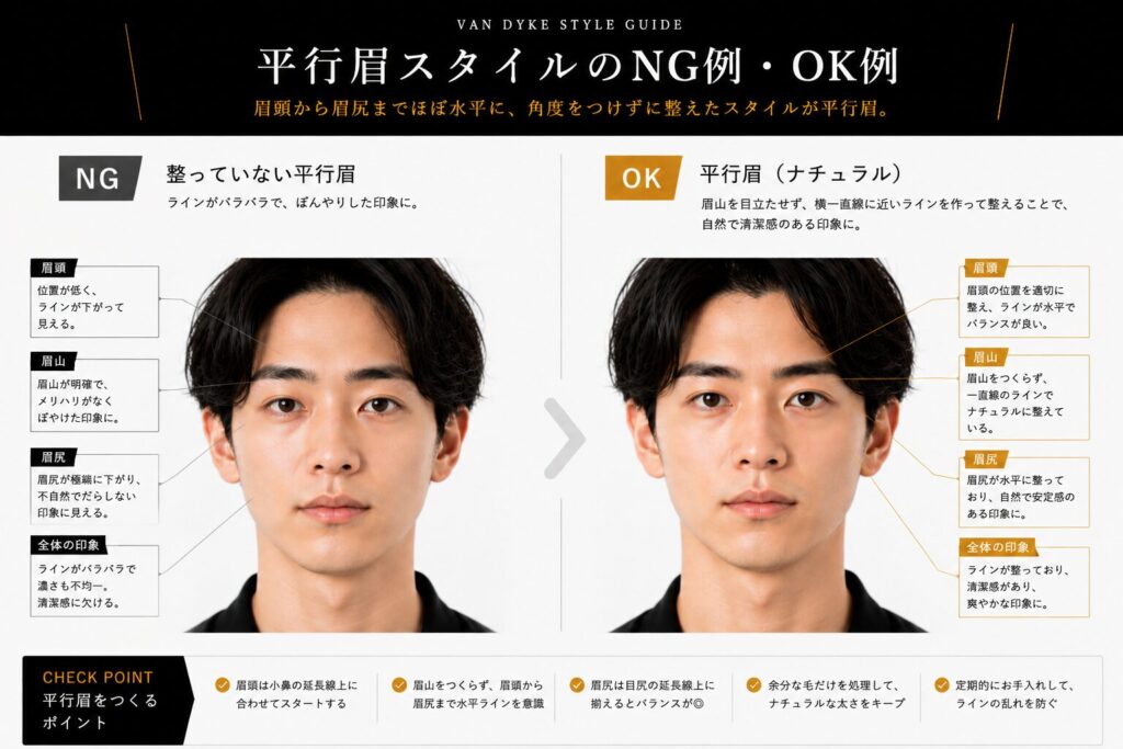 平行眉毛 男 ビフォーアフター NG OK 

