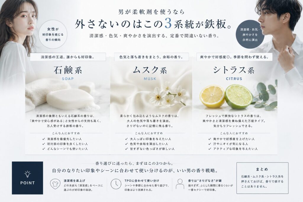 メンズが使うなら「石鹸系・ムスク系・シトラス系」が鉄板 柔軟剤