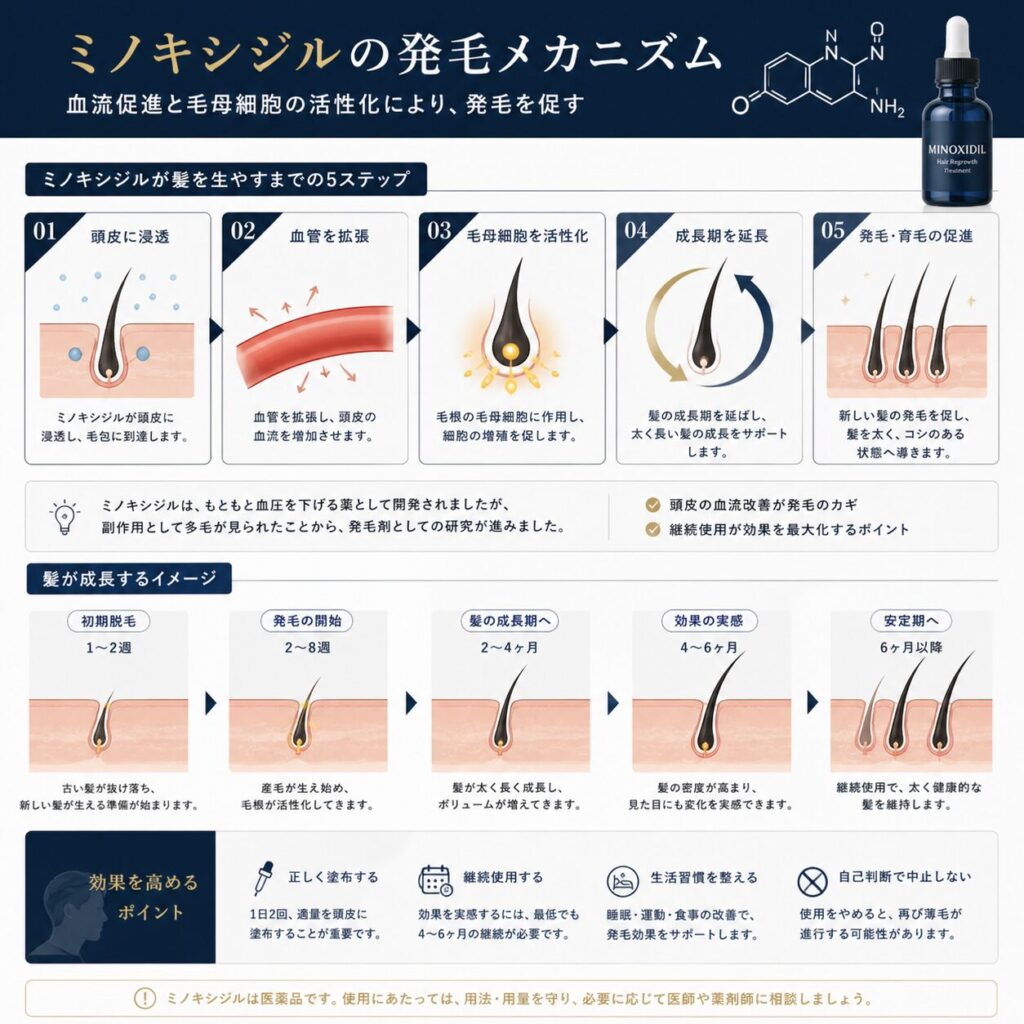 ミノキシジルの発毛メカニズム
