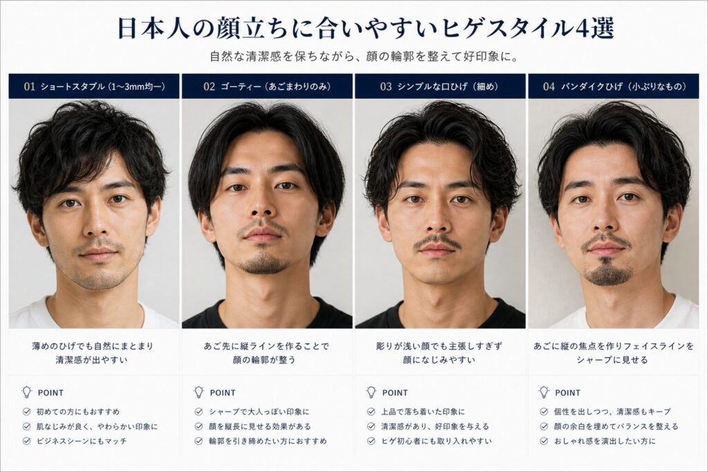 日本人の顔立ちに合いやすいヒゲのスタイル