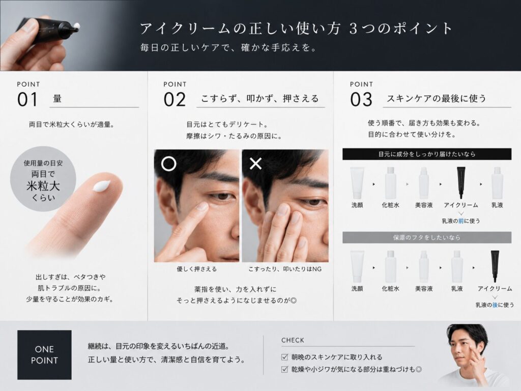 アイクリームの正しい塗り方｜男性が間違えやすい3つのポイント