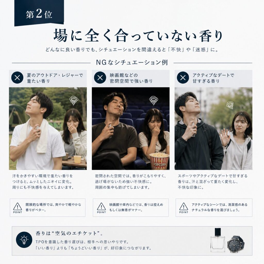場にまったく合っていない香り 例