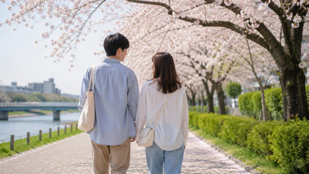 春歩くカップル
