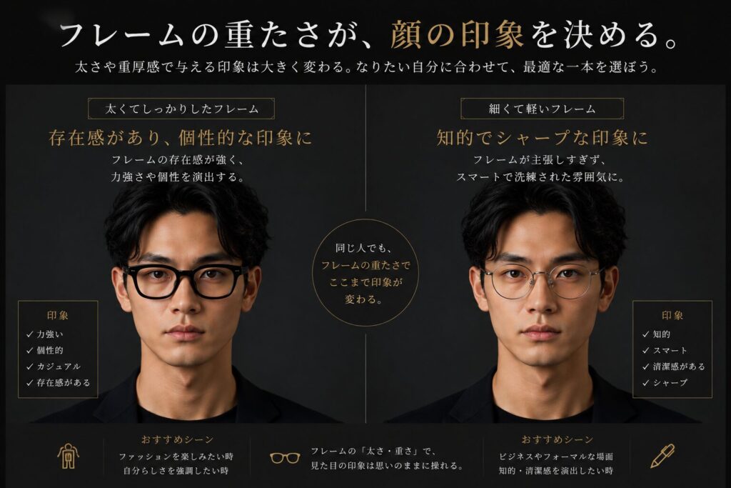 理由②｜フレームの「重さ」が顔の印象を決める