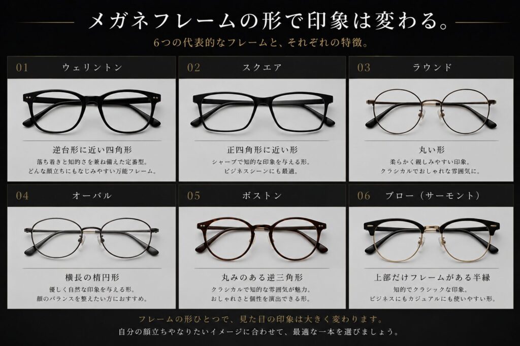 メガネフレームの形 6種類
