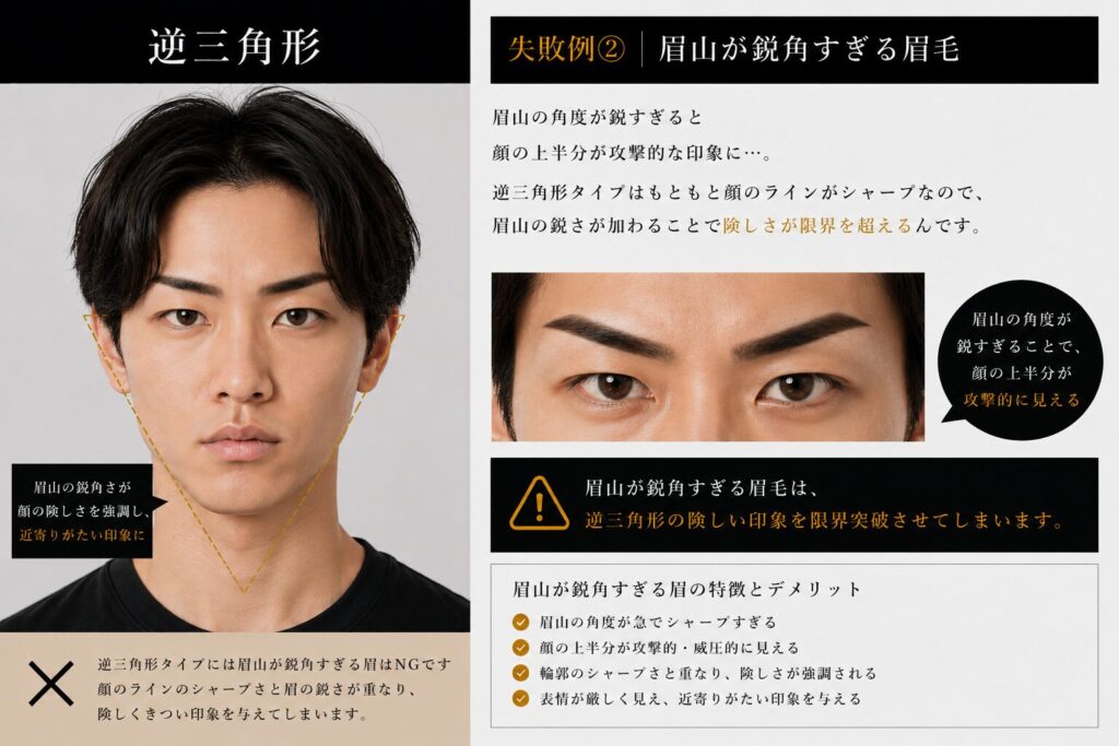 逆三角形・失敗例②｜眉山が鋭角すぎる眉毛
