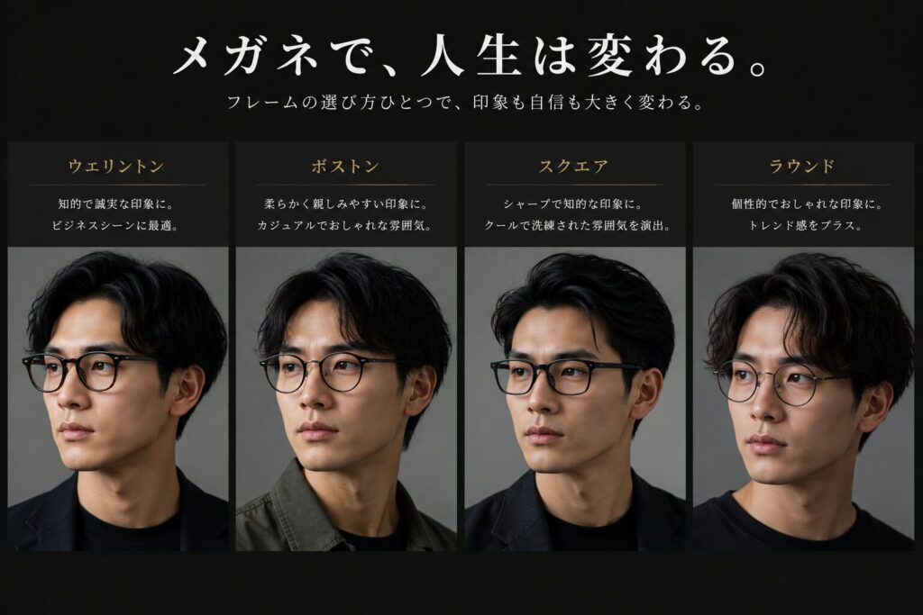メガネかけた男性変化4パターン

