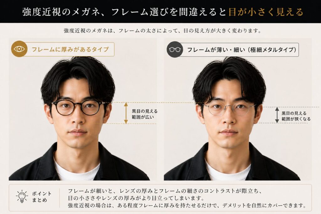 強度近視 フレームに厚み