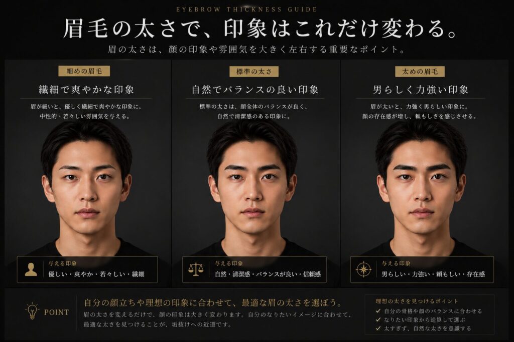 眉毛の太さ 印象 男