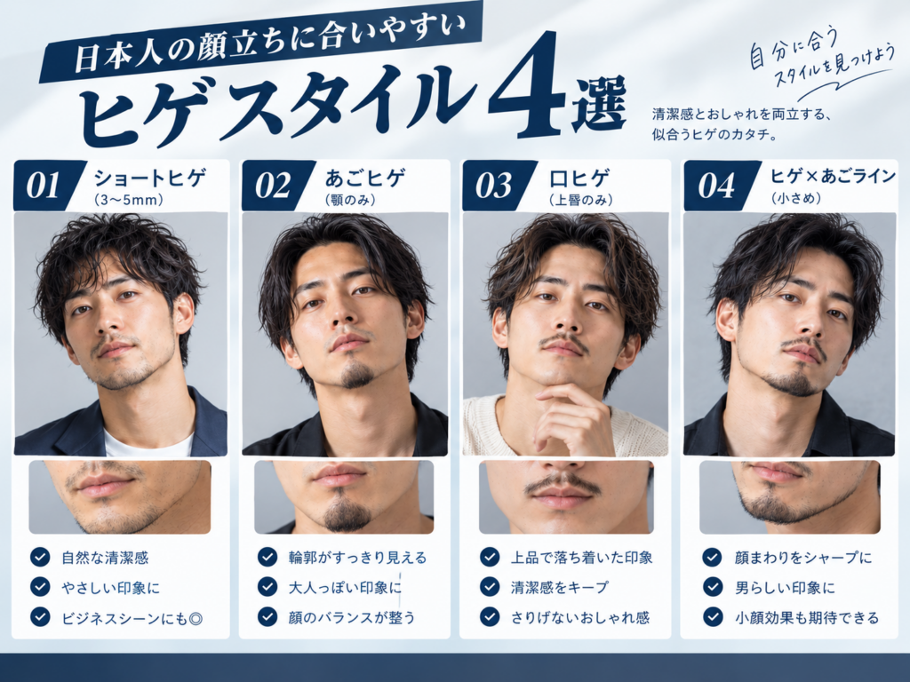 日本人の顔立ちに合いやすいヒゲのスタイル
