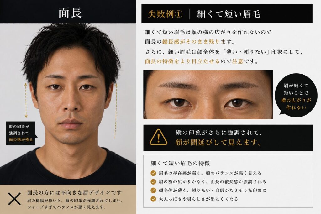 面長・失敗例①｜細くて短い眉毛