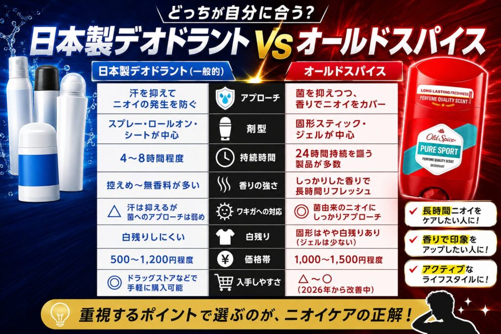 日本製デオドラントとの違いを比較 オールドスパイス